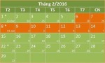 Lịch nghỉ Tết Âm lịch 2016