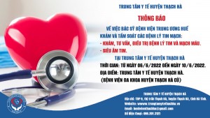 Thông báo về việc Bác sỹ Bệnh viện trung ương Huế khám, tư vấn và điều trị các bệnh lý tim mạch tại Trung tâm Y tế huyện Thạch Hà