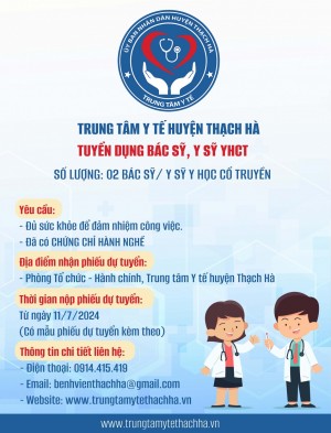 Trung tâm Y tế huyện Thạch Hà tuyển dụng Bác sỹ, Y sỹ Y học cổ truyền