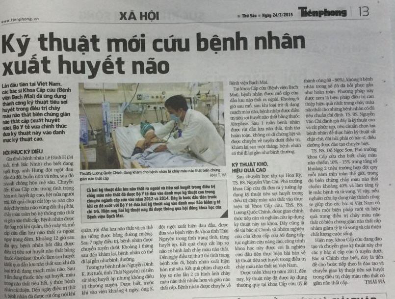 Kỹ thuật mới cứu sống bệnh nhân xuất huyết não