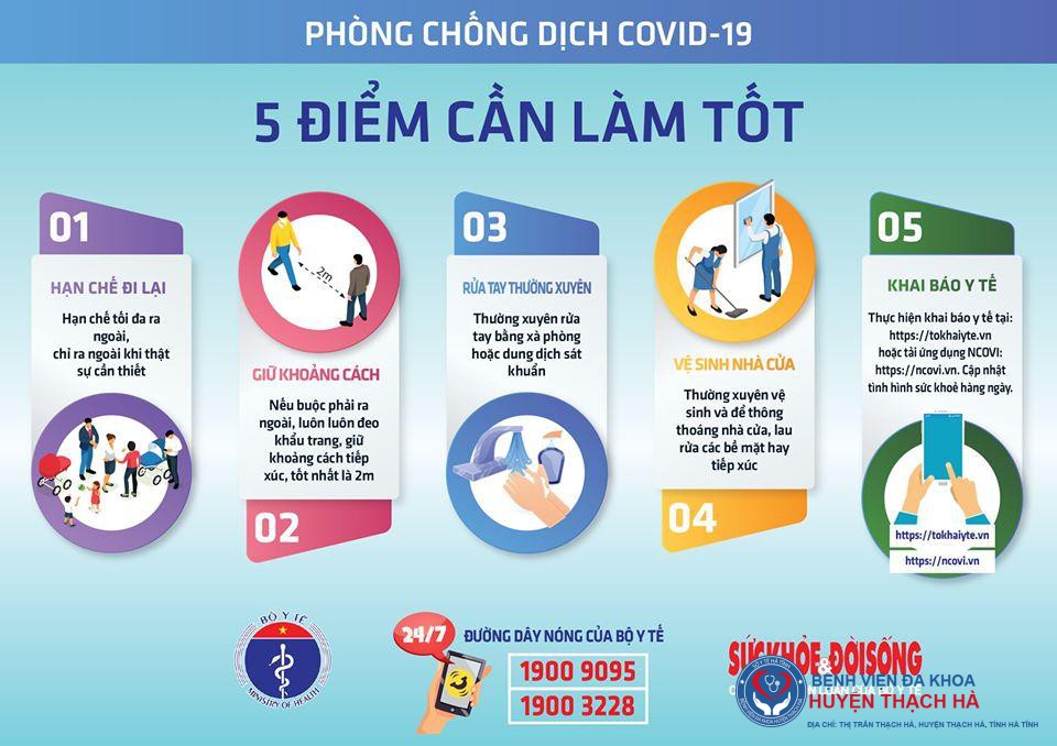 Tiếp tục thực hiện tốt thông điệp 5 điểm sau để phòng chống COVID-19: